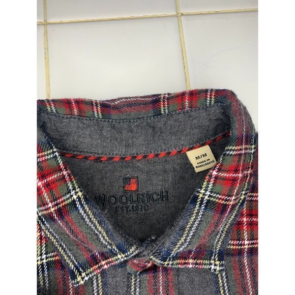 Woolrich Shirt Mens Medium Button Up Long Sleeve Flannel Gray Red Plaid | READ - Picture 6 of 8